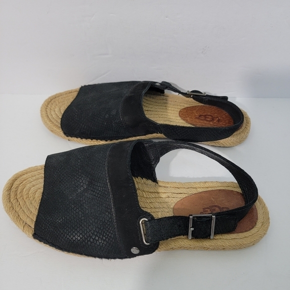 UGG Isadora Black Leather Snakeskin Slink Back Espadrille Sandals Women Sz 5.5 - Picture 5 of 11